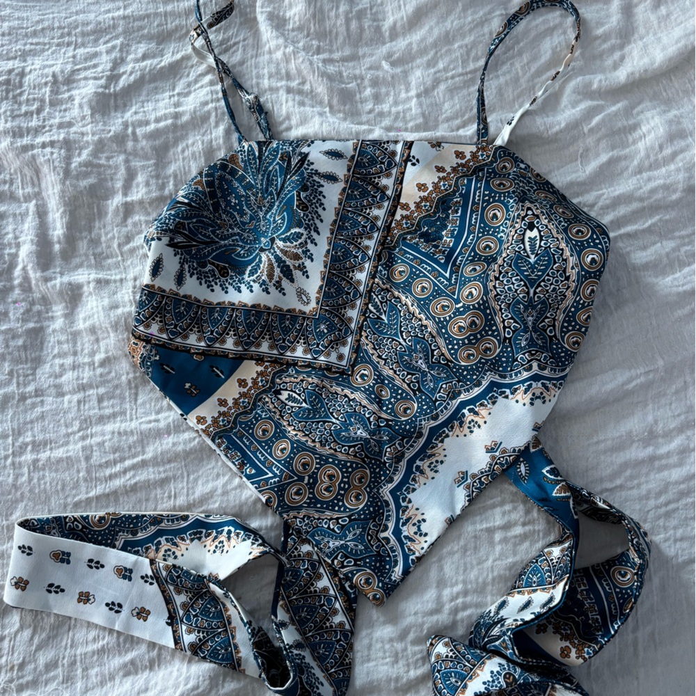 SHEIN Blue and White Paisley Tank Top